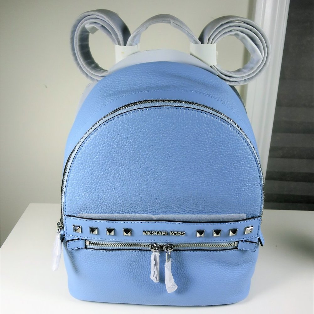 Michael Kors Kenly Medium Studded Leather Backpack Blue NWT